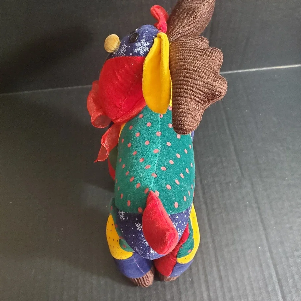 Sun Point Co Moose Plush‎ Whimsical Patchwork Reindeer Decorative Plush w/Bell